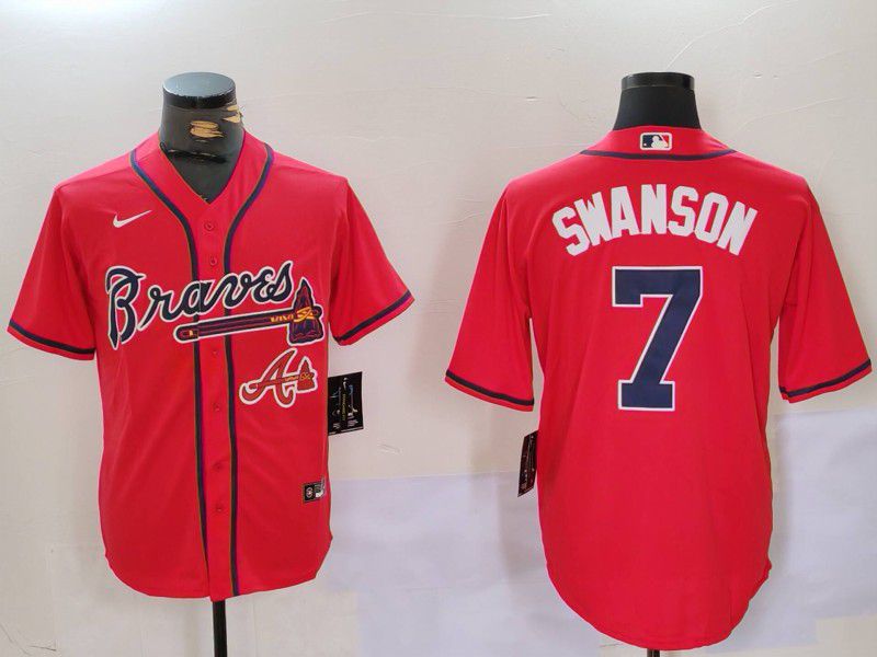 Men Atlanta Braves #7 Swanson Red Game 2024 Nike MLB Jersey style 9023